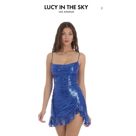 Lucy in the Sky Dresses & Skirts - LUCY IN THE SKY Women Royal Blue Sequin Lace-Up Back Mini Dress Sz SMALL